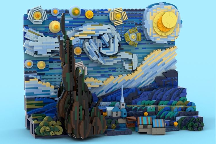 Starry Night Vincent Van Gogh dalam Lego 1552 Balok